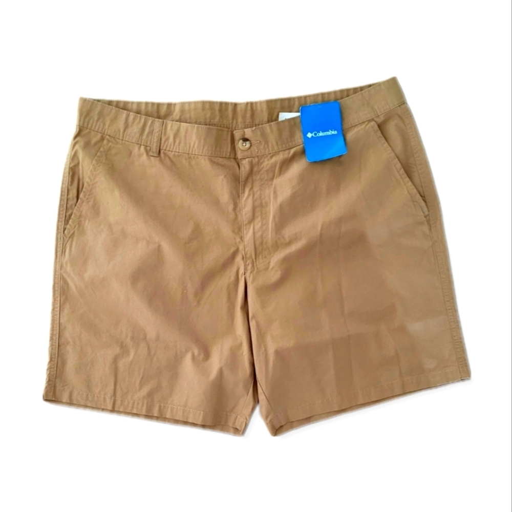 Columbia Shorts Tan Archer Mountain 100% Cotton Flat Front Lightweight S…